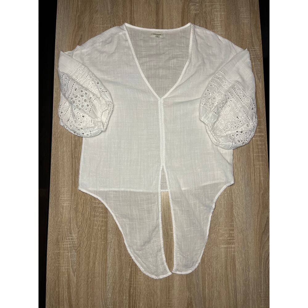 Max Studio Womens Large White Lace Top Blouse